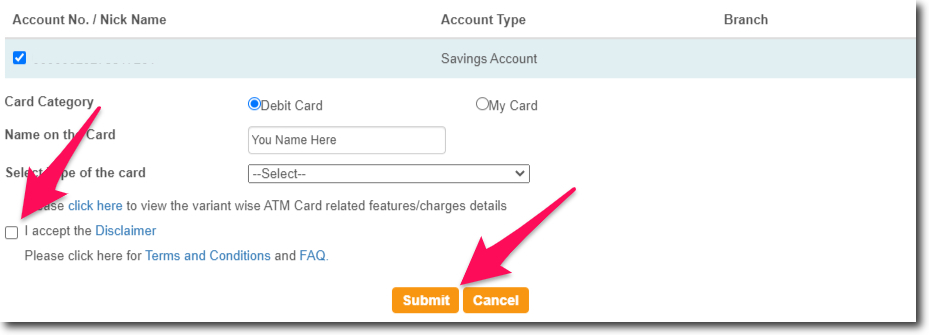 Accept the Terms for New Card and Click on Submit