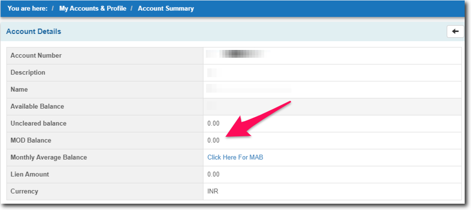 Look for MOD Balance Under the Account Details Section of SBI Online