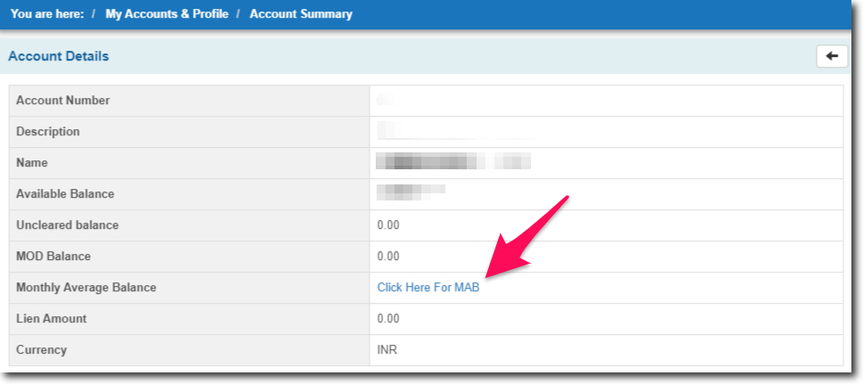 Image Showing Button to Check Monthly Average Balance in SBI Online
