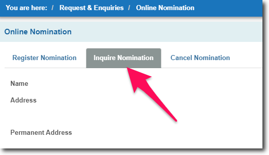 Click on Inquire Nomination