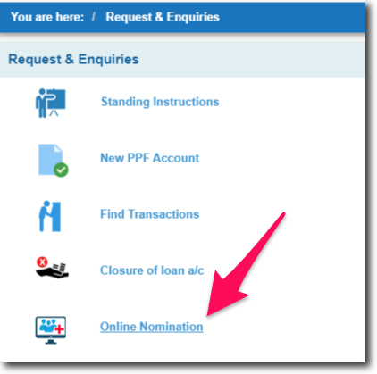Click on Online Nomination in Request and Enquiries