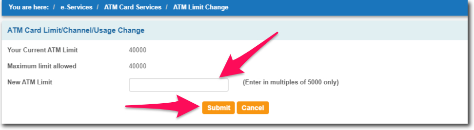 Enter your New SBI ATM Limit