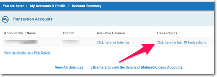 Check Last 10 Transactions in SBI Online