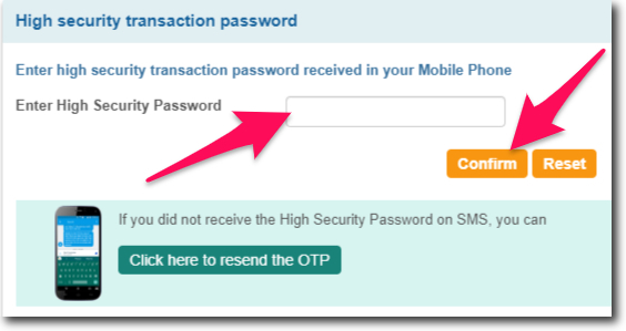 SBI Online High Security Password
