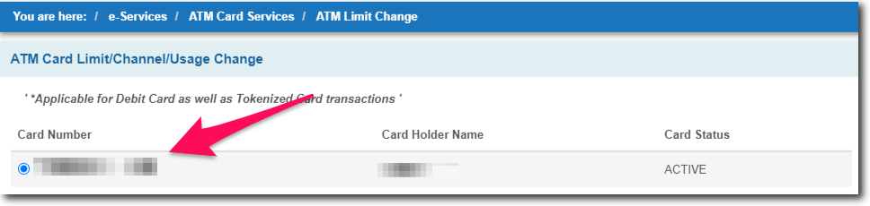 Select Debit Card Number in SBI Online