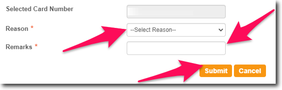 Select the Reason Why You Want to Block the Card