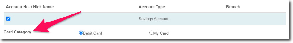 Select the ATM Card Category in SBI Online