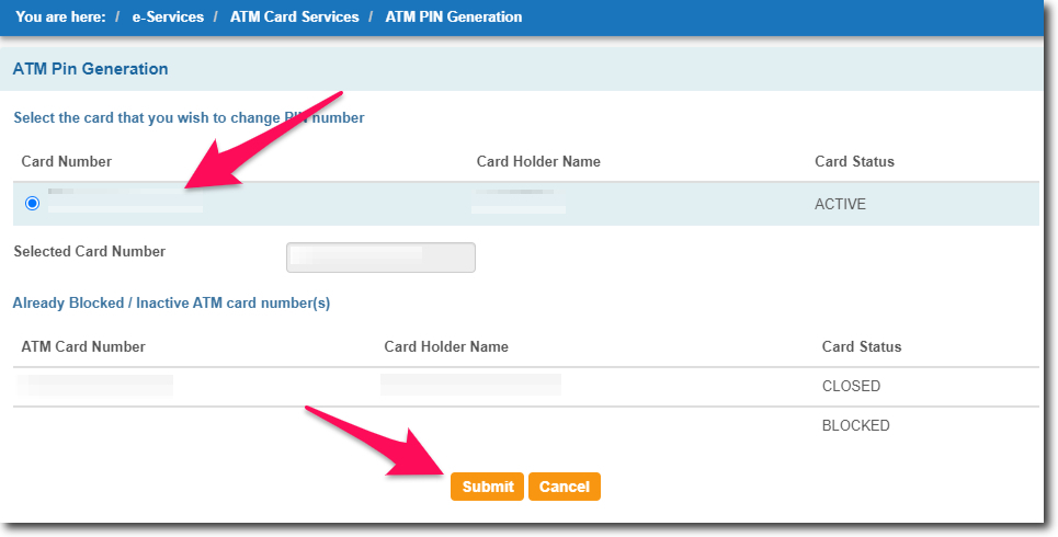 Select the SBI ATM Card to Generate the PIN Online