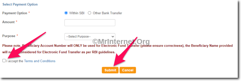 Select the Purpose of Money Transfer