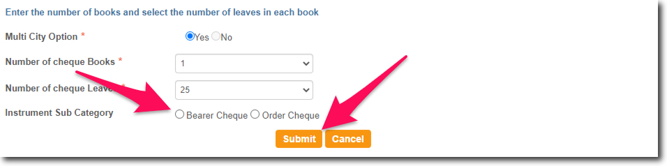Choose Instrument Sub Category and Click on Submit Button