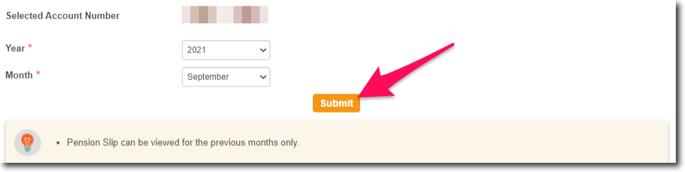 Choose Year and Month for Pension Slip