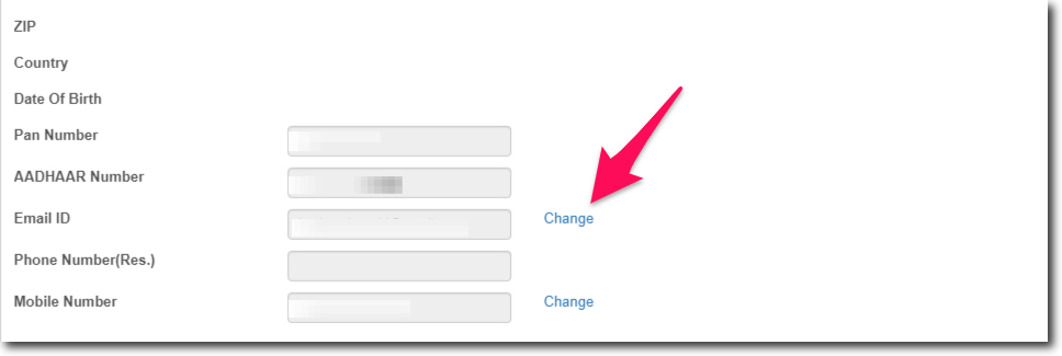Click on Change Email Address in SBI Online