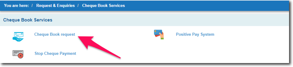 Click on Cheque Book Request in SBI Online