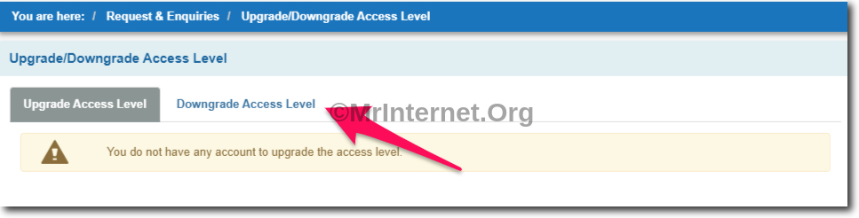 Click on Downgrade Access Level in SBI Online