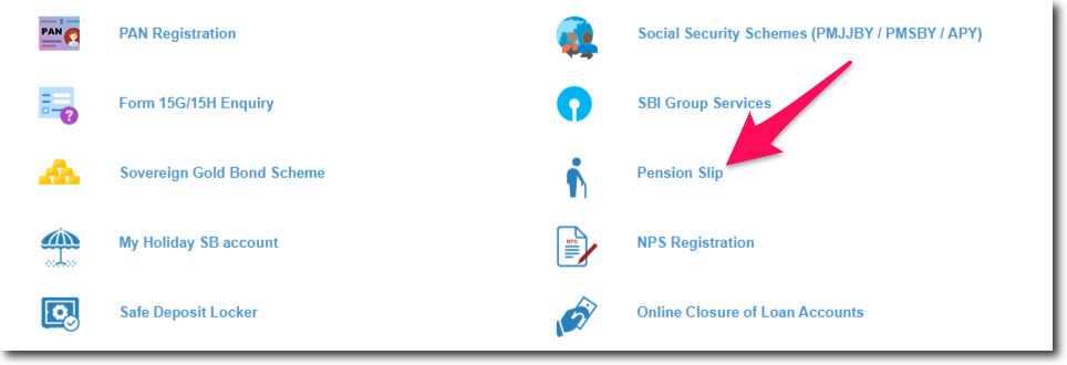 Click on Pension Slip in SBI Online