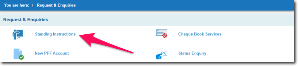 Click on Standing Instructions in SBI Online