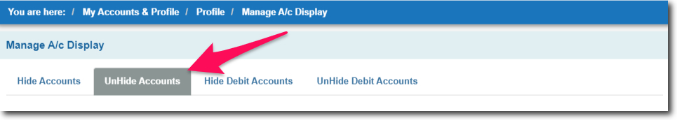 Click on Unhide Accounts Tab in SBI Online
