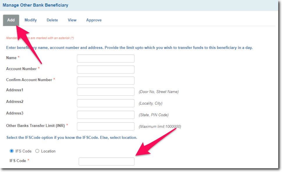 Enter Beneficiary Account Details