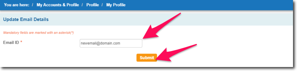 Enter your New Email Address in SBI Online