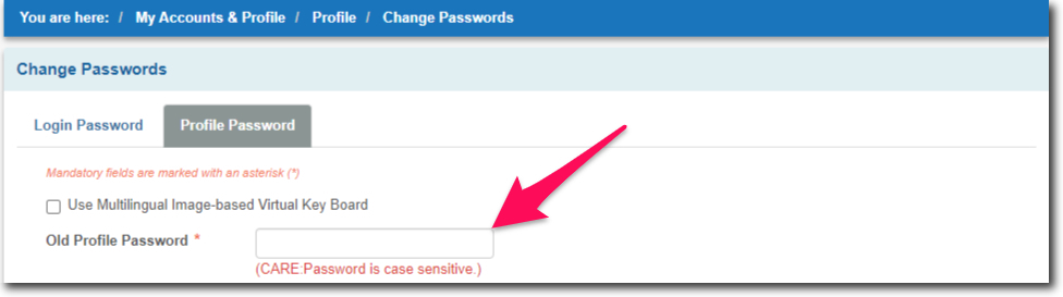 Enter your Old Profile Password