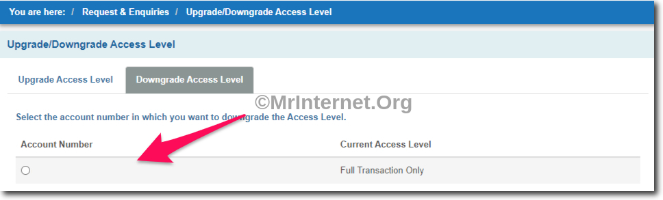 Select Account to Downgrade access level