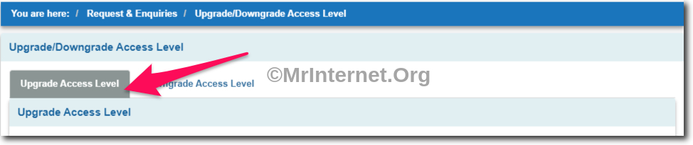 Select Upgrade Access Level Tab in SBI Online