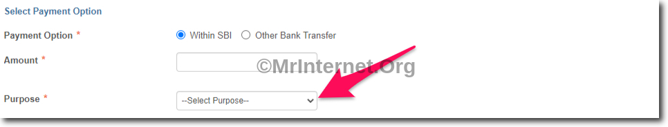 Select the Purpose of Money Transfer