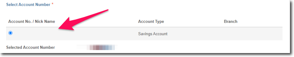 Select your Bank Account Number in SBI Online