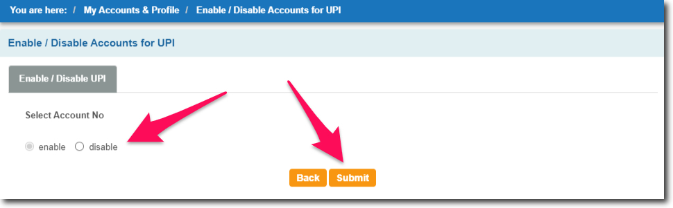 Toggle UPI Settings in SBI Online