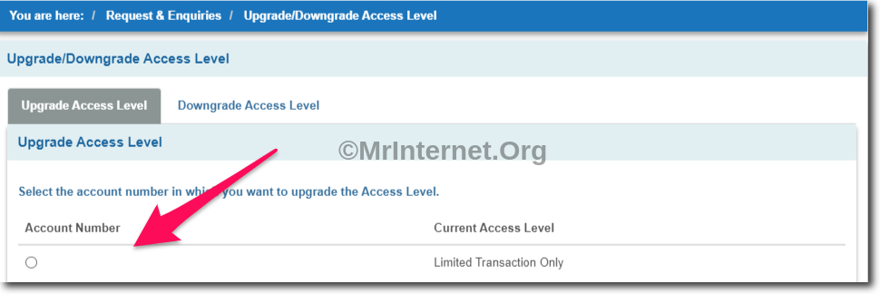 Choose Account to Upgrade Access Level