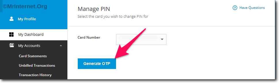 Click on Generate OTP to Change PIN