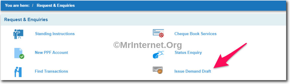 Click on Issue Demand Draft in SBI Online