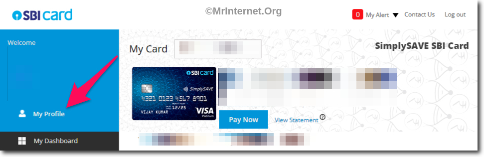 Click on My Profile in SBI Card