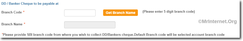 Select the Branch Where the DD is Payable